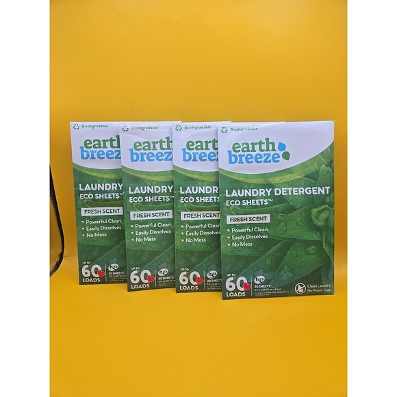 Earth Breeze Other - Earth Breeze Laundry Detergent Sheets Fresh Scent Lot 4 X 60 Total 240 Loads HE